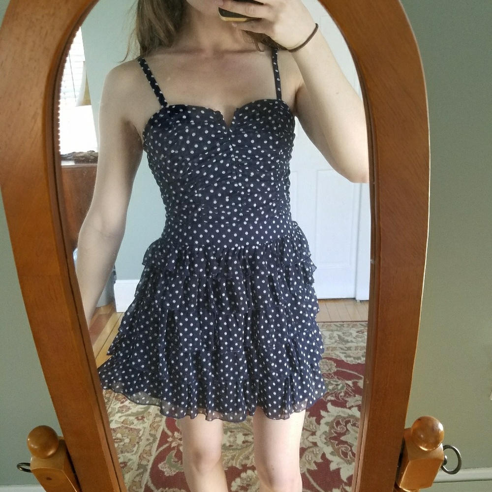 Navy blue Ruffle polka dot mini dress